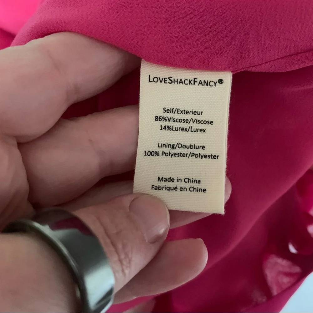 LoveShackFancy Pink and Gold Star Patterned Puff Sleeve Cropped Women's 6 Top